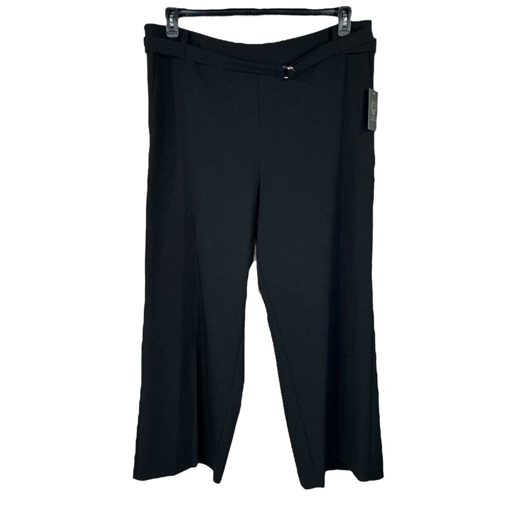 Vince Camuto SZ 18W Dress Pants Wide Leg Stretch Belted Side Zip Pockets Black